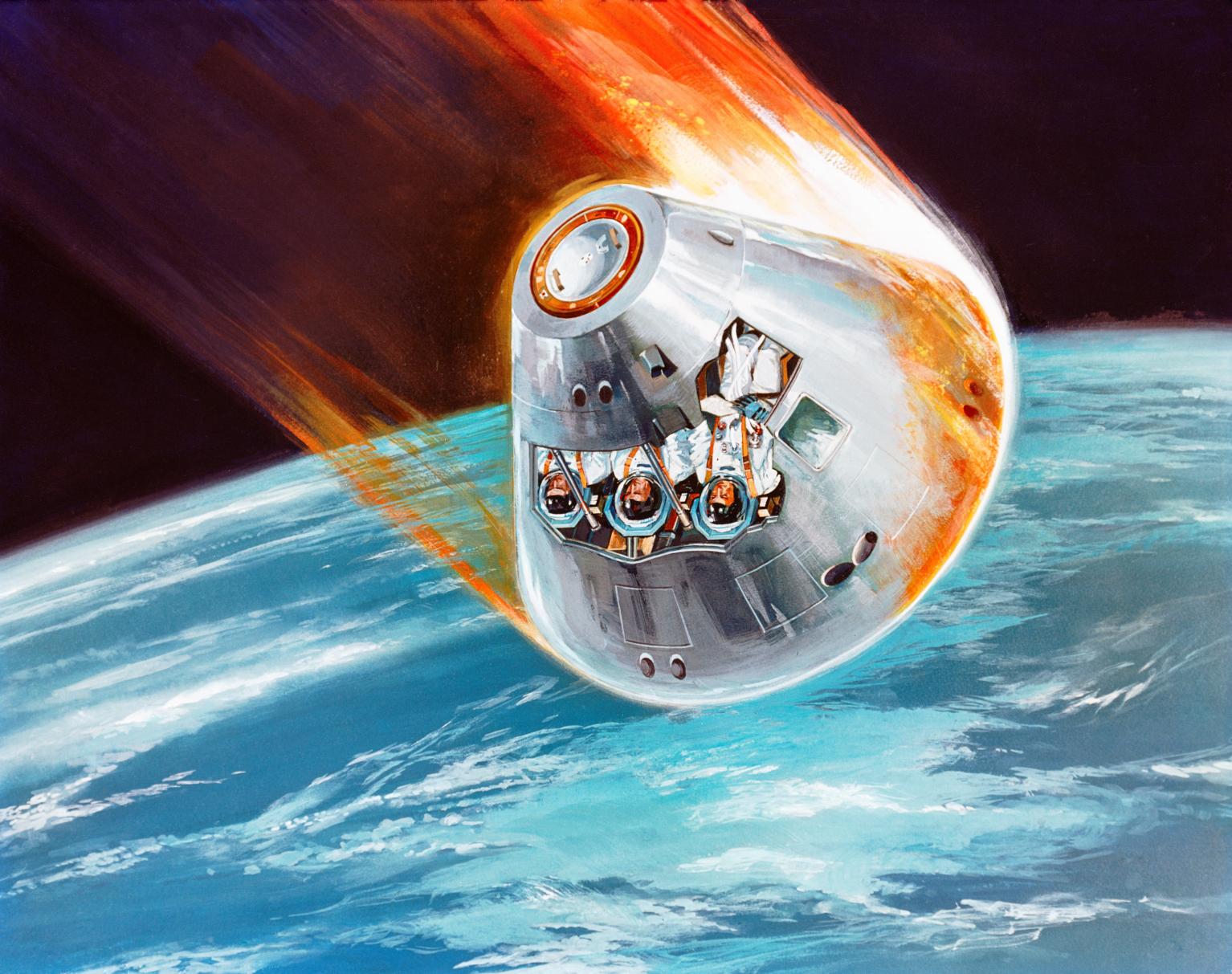Illustration of Apollo Spacecraft Reentry