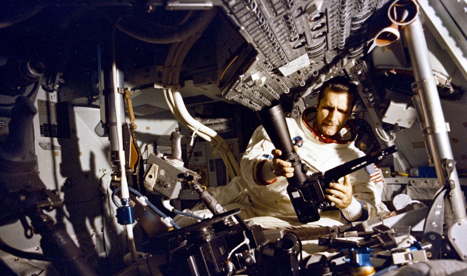 Astronaut Richard F. Gordon Aboard Command Module Yankee Clipper