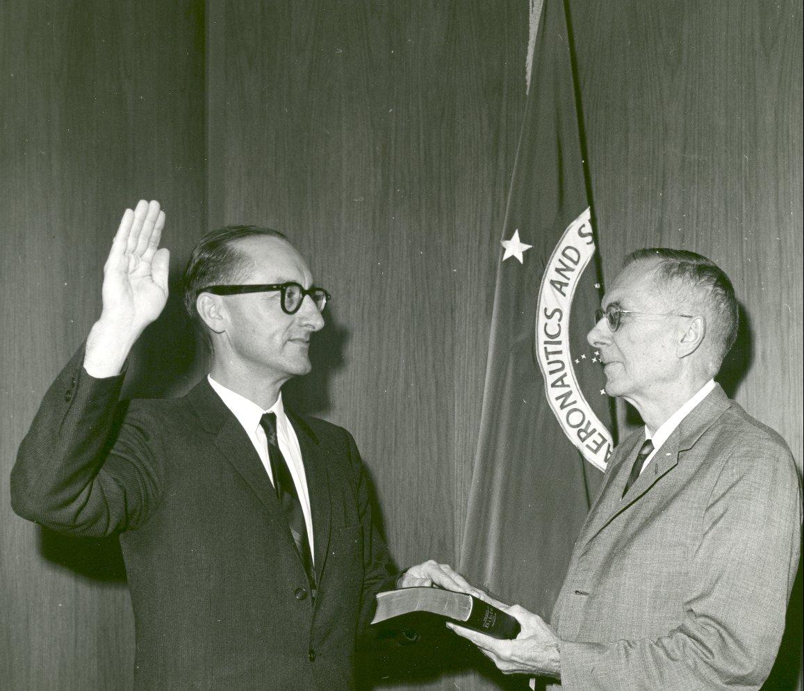 Dr. Hugh Dryden Swearing in Dr. George E. Mueller Dr. Hugh Dryden Swearing in Dr. George E. Mueller