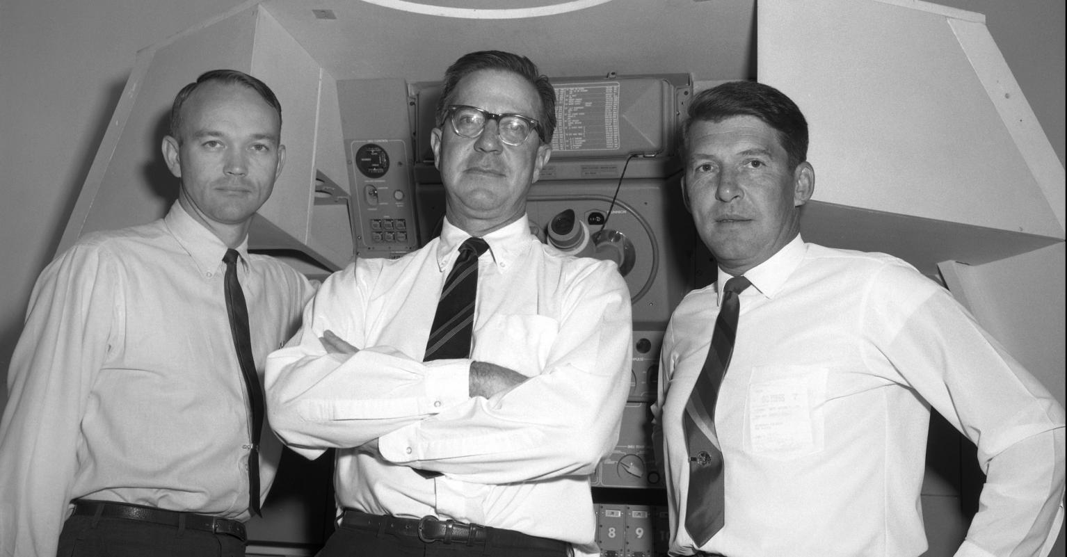 Astronauts Collins and Schirra With Engineer James Elm