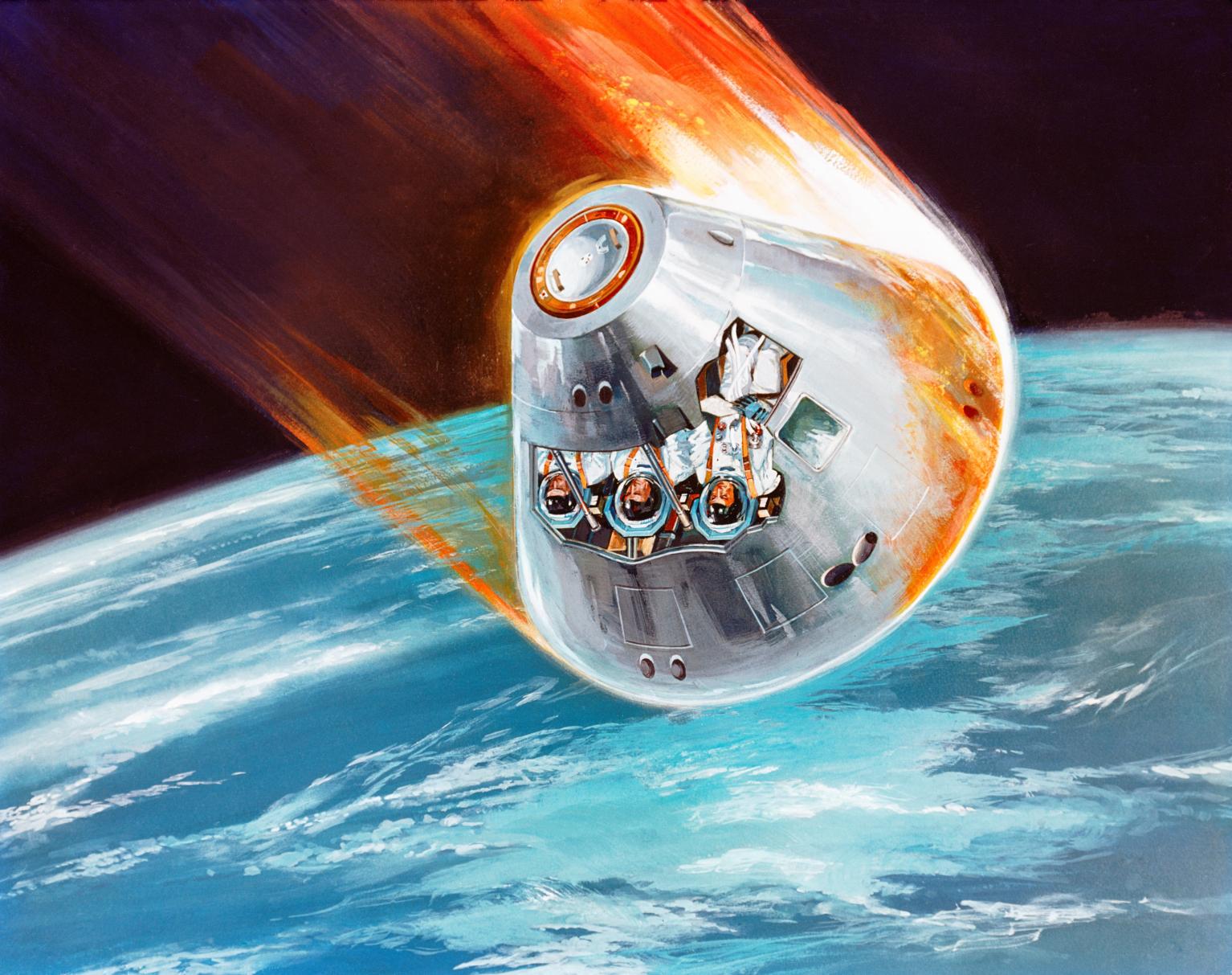 Illustration of Apollo Spacecraft Reentry
