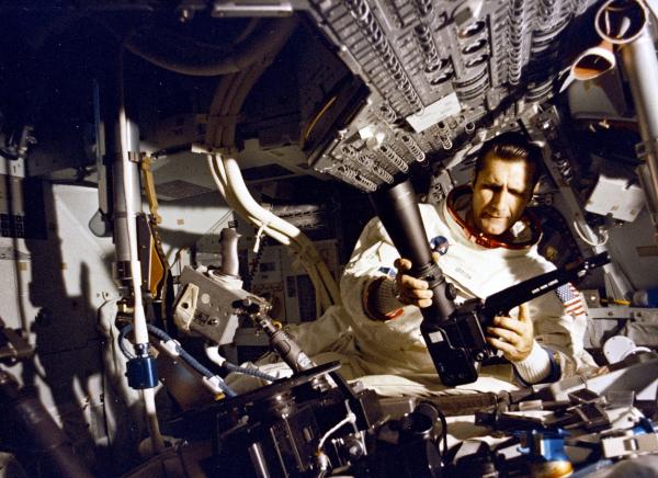 Astronaut Richard F. Gordon Aboard Command Module Yankee Clipper