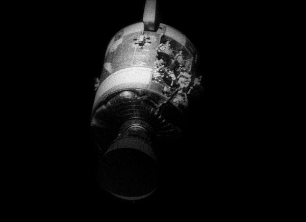 Apollo 13 Damaged Command Module in Space