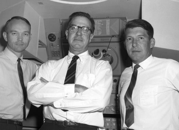 Astronauts Collins and Schirra With Engineer James Elm