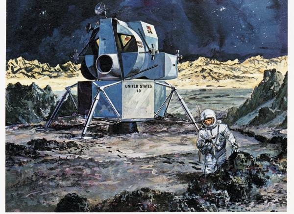 Artists Rendition Of Lunar Excursion Module, Collecting Lunar Specimens Artists Rendition Of Lunar Excursion Module, Collecting Lunar Specimens