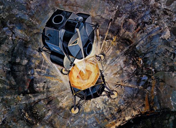 Artists Rendition Of Lunar Excursion Module Returning To Orbiting the Command Service Module Artists Rendition Of Lunar Excursion Module Returning To Orbiting the Command Service Module