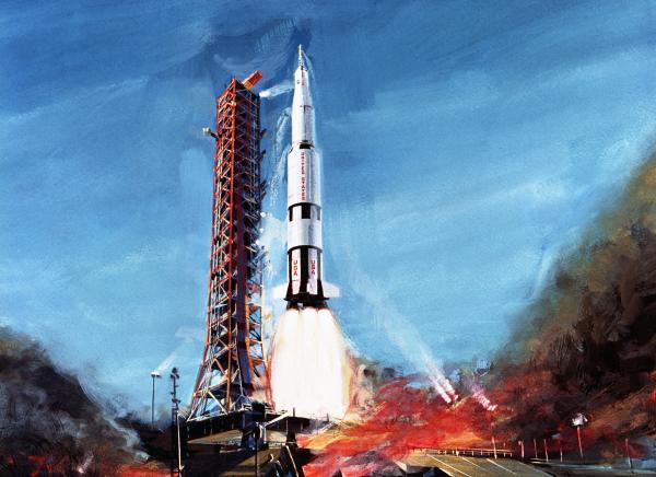 Apollo Spacecraft and Saturn V Rocket Lift Off