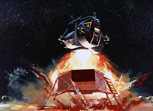 Ascent Stage of the Lunar Excursion Module Launching from the Moon's Surface into Lunar Orbit