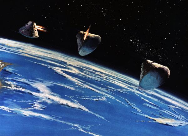 Illustration of the Apollo Command Module in Earth Orbit Prior to Atmospheric Reentry