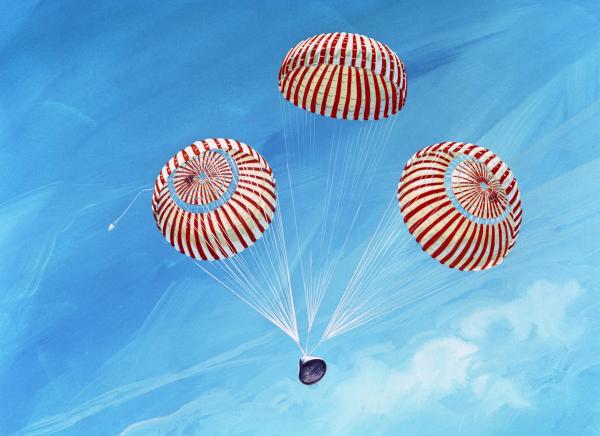 Apollo Command Module With Parachutes After Reentry