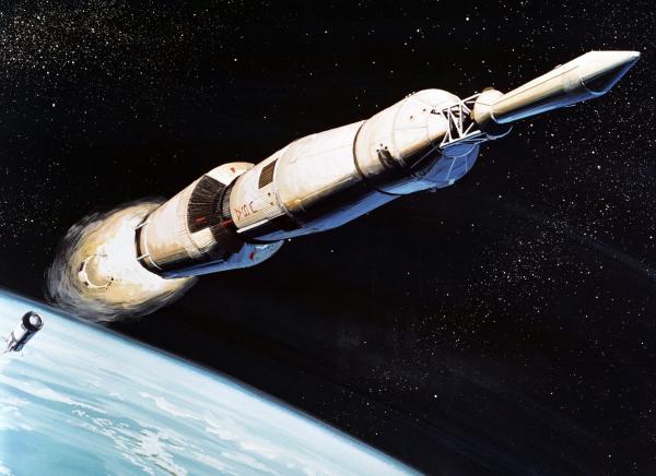 Jettison of the Saturn V First (S-IC) Stage and Firing of the Second (S-II) Stage