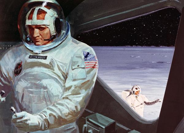 Lunar Excursion Module and Astronauts on the Moon's Surface