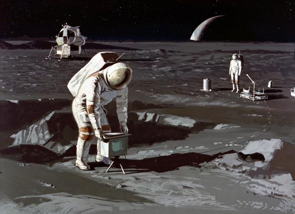 Astronauts Performing Experiments on Moon's Surface