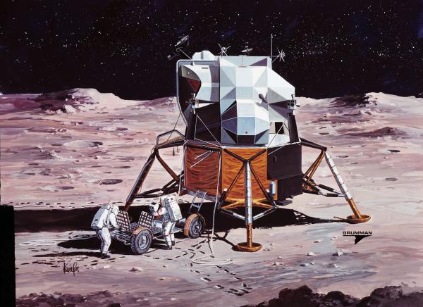 Illustration of Lunar Module and Lunar Roving Vehicle on Moon's Surface, Apollo 15