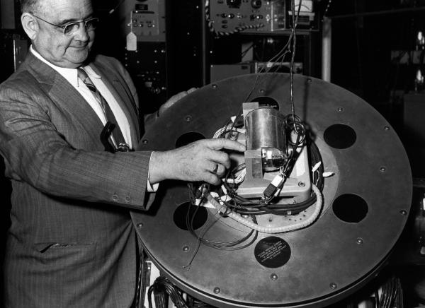 Doc Draper Demonstrating Gyro On Test Table