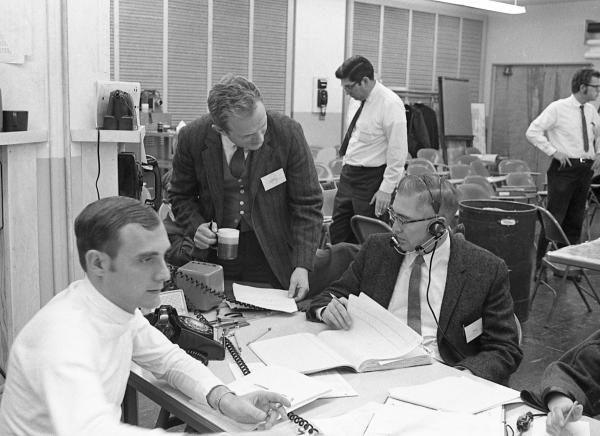 Schmidt, Hoag, Sears, Hamilton in SCAMA Room for Apollo 8