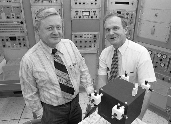 Battin and Hoag with Apollo Block II Subassembly Mock-Ups