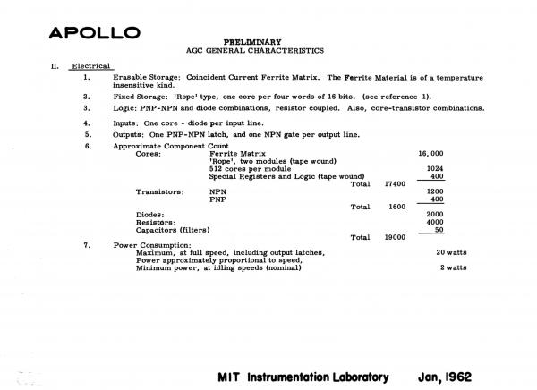 Preliminary Apollo Guidance Computer General Characteristics Preliminary Apollo Guidance Computer General Characteristics