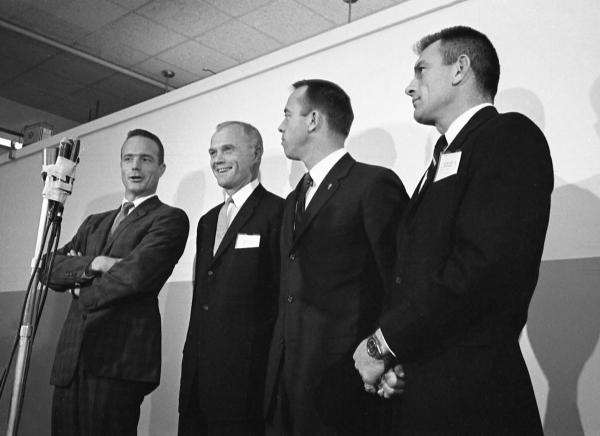 Mercury Astronauts Speaking at the Press Conference Mercury Astronauts Speaking at the Press Conference