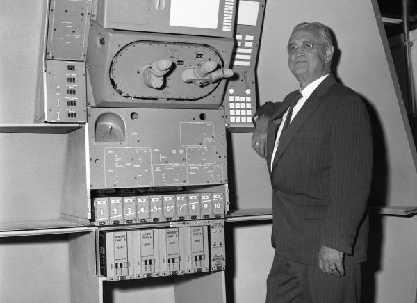Dr. Draper with Apollo Primary Guidance, Navigation, and Control System Mock-Up Dr. Draper with Apollo Primary Guidance, Navigation, and Control System Mock-Up