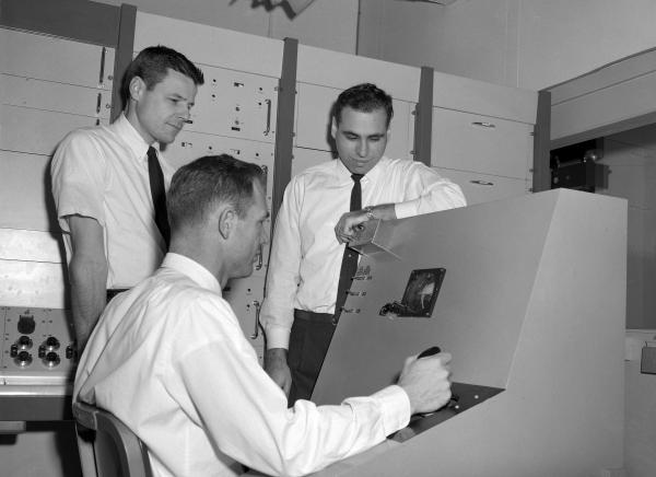 Astronauts Basset and Scott Using a Beckman Computer Astronauts Basset and Scott Using a Beckman Computer