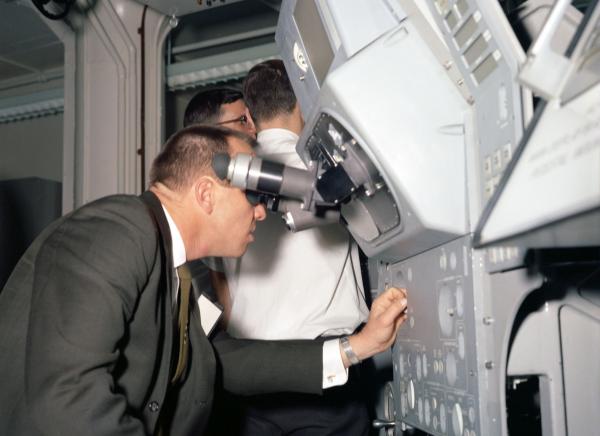 Alan Shepard with the Primary Guidance, Navigation, and Control System Simulation