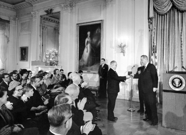 President Lyndon B. Johnson Awarding Doc Draper the National Medal of Science President Lyndon B. Johnson Awarding Doc Draper the National Medal of Science