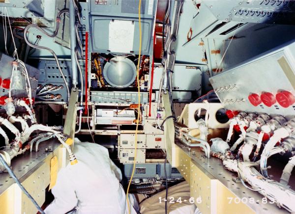 Inside view of Apollo spacecraft CSM-011