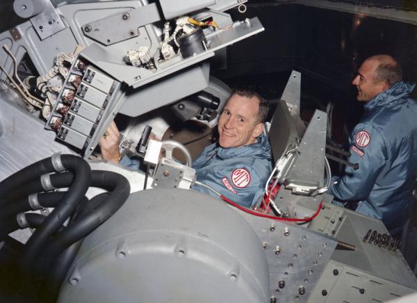 Astronaut Ed White in the Rooftop Navigator