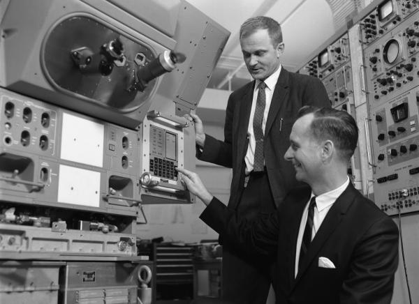 Duncan With Hoag Looking At Apollo Guidance Navigation & Control Hardware