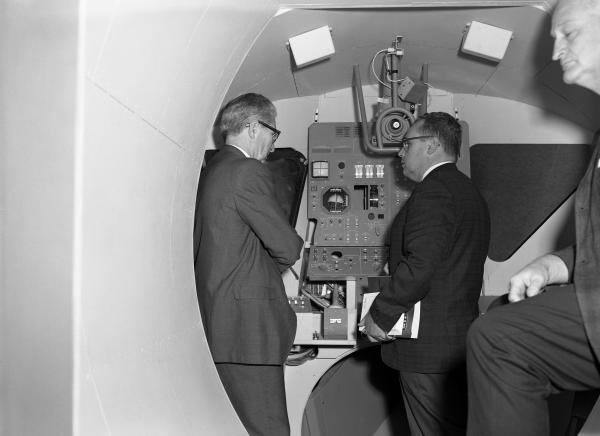 Letov and Nevins Inside the Lunar Excursion Module Simulator