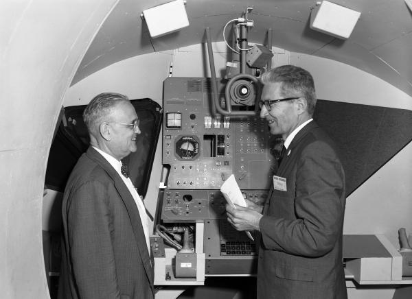 Draper and Letov Inside the Lunar Excursion Module Simulator