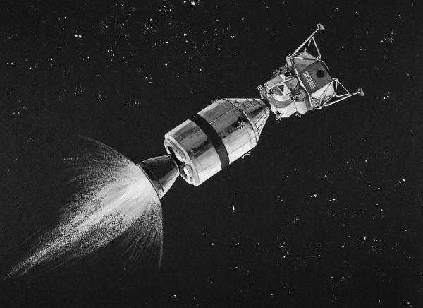 Illustration of Command Service and Lunar Module Docked in Space
