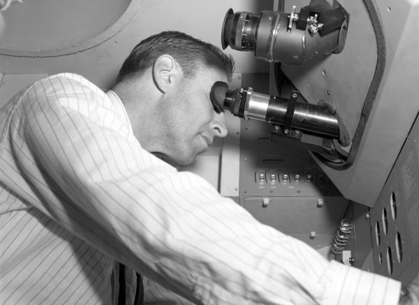 Apollo Astronaut Lovell in the Command Module Simulator