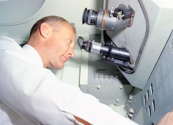 Astronaut Aldrin in Command Module Simulator