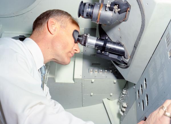 Astronaut Aldrin in Command Module Simulator