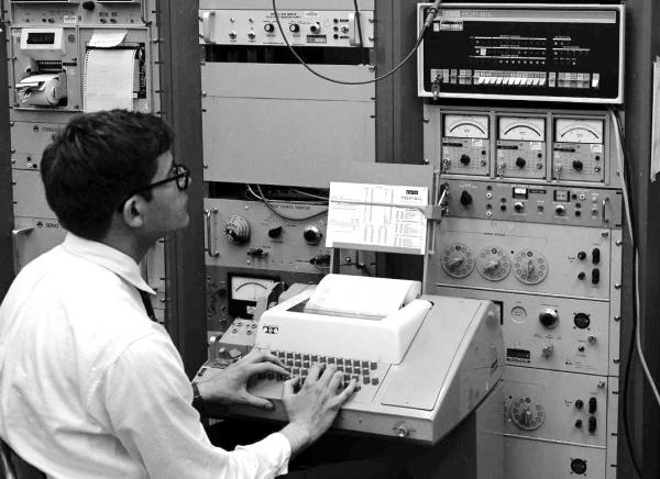 MIT Lab Engineer Testing Apollo Analog Computer