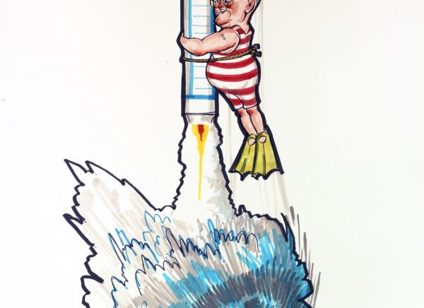 Cartoon of Doc Draper Launching with Polaris Missile