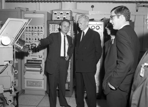 Visit To Draper Lab 7 Of Former French Premier Maurice Couve de Murville