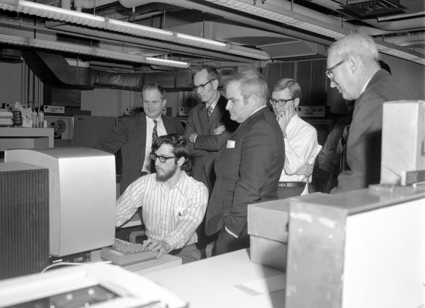 Mit Chancellor Paul Gray's Visit To Draper Lab Seven With Engineers