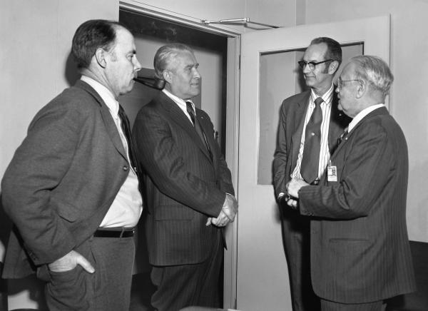Wernher von Braun with Robert Duffy, Ralph Ragan, and Charles Stark Draper Wernher von Braun with Robert Duffy, Ralph Ragan, and Charles Stark Draper