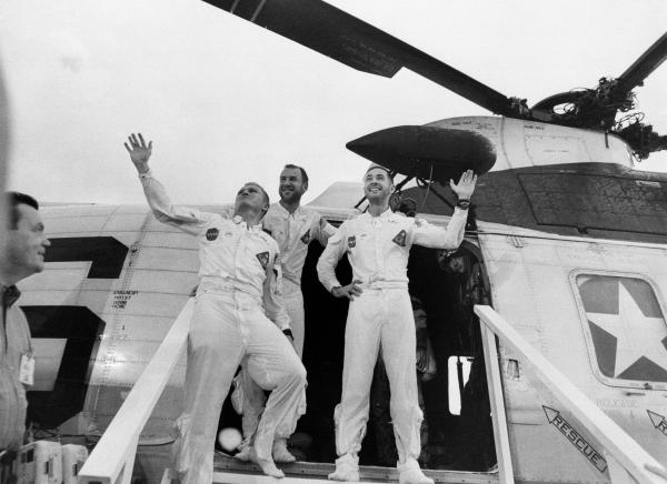 Apollo 8 Crew Post Mission on Recovery Ship