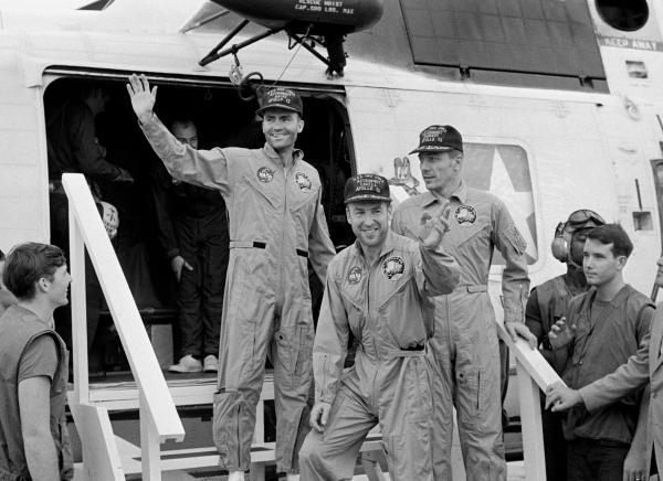 Apollo 13 Crew Post Mission on Recovery Ship