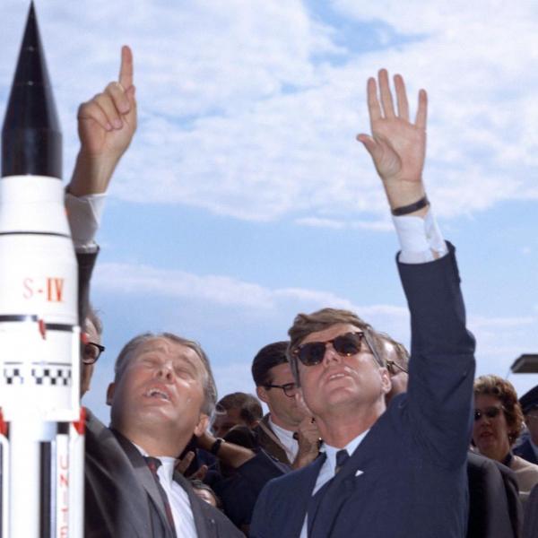 Von Braun and Kennedy at Polaris Missile Launch