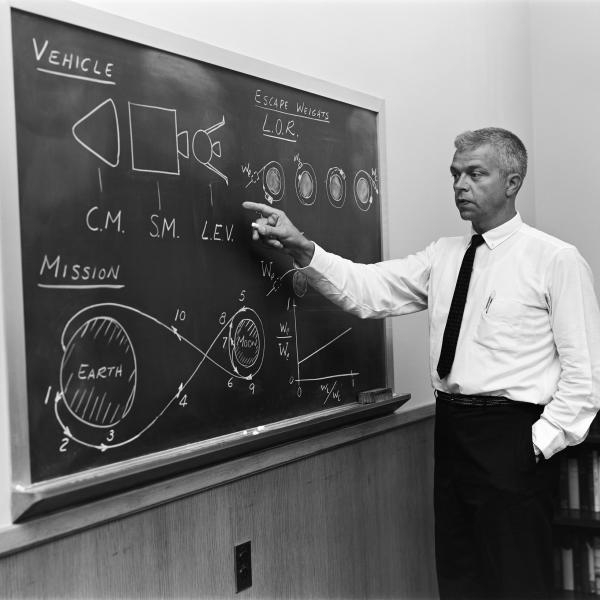 John Houbolt Demonstrates Lunar Orbit Rendezvous Concept