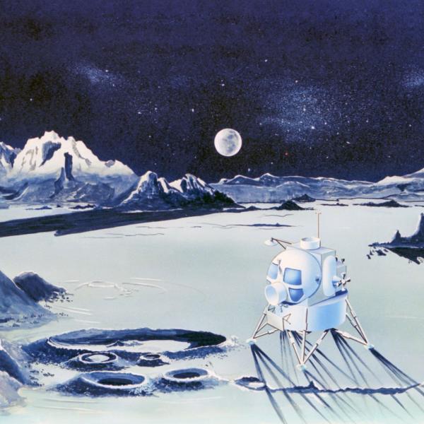 Illustration of Lunar Moon Landscape With Astronauts