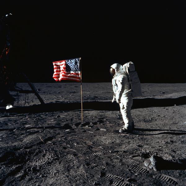 Apollo 11 Astronaut Buzz Aldrin with Flag on Moon